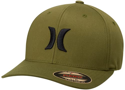 Hurley Mens Textured Fitted Baseball Cap, Moisture Wicking, Curved Brim - color: Olive Canvas, size: Small-Medium