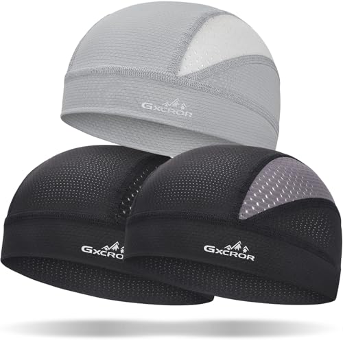 GXCROR Cooling Skull Cap for Men Women Sweat-Wicking Breathable Mesh Liner for Helmets, Summer Cycling Motorcycle - color: Black+gray+blackgray, size: Medium