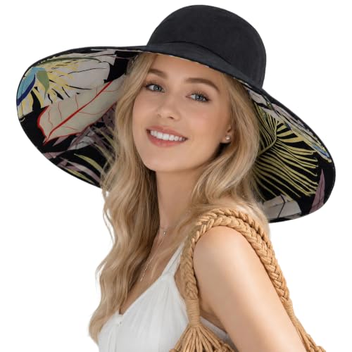 HUAMULAN Wide Brim Women Summer Sun Floppy Hat Reversible Beach Bucket Hat - color: Bg8240-black
