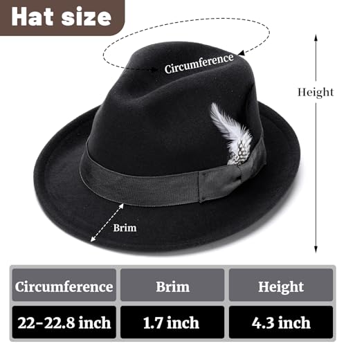 Ultrafun Fedora Hats for Men Women Classic Short Brim Felt Manhatta Fedora Hat with Feathers Band - color: Feather-black