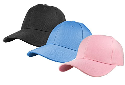 Gelante Plain Baseball Cap Adjustable Back Strap 3 PC - color: 3pcs-black/Sky Blue/Pink
