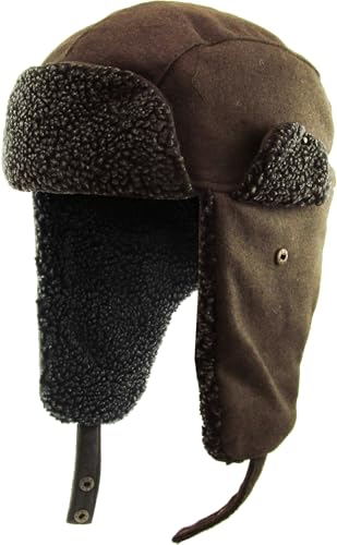 Wool Blend Aviator Trapper hat Trooper Ear Flaps Ushanka Eskimo Russian Warm Winter Cold… - color: Brown Wool Blend