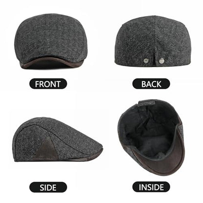 meioro Men's Cotton Newsboy Hat Adjustable Tweed Flat Cap for Men - color: Grey