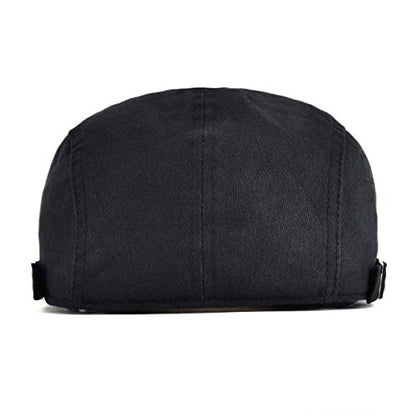 VOBOOM Men Cotton Adjustable Newsboy Beret Ivy Cap Cabbie Flat Hat - color: Black