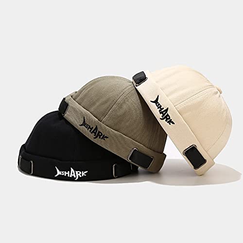Men Hats Docker Cap Hats Beanie Sailor Cap Worker Hat Rolled Cuff Retro Brimless Hat with Adjustable - color: Shark-green