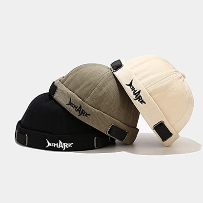 Men Hats Docker Cap Hats Beanie Sailor Cap Worker Hat Rolled Cuff Retro Brimless Hat with Adjustable - color: Shark-green