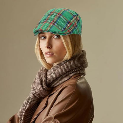 DIYDECAL Plaid Newsboy Hats Retro Flat Cap Gatsby Cabbie Driving Hat for Mens Womens - color: Green