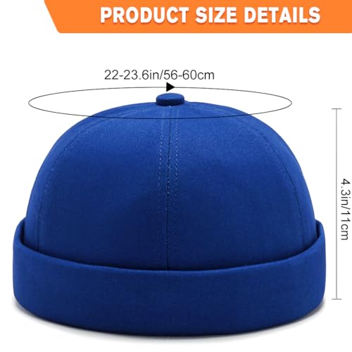 2 Pcs Mens Brimless Docker Cap Set - Retro Worker Sailor Skull Cap Beanie with Rolled Cuff - color: Blue