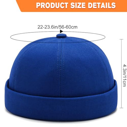 2 Pcs Mens Brimless Docker Cap Set - Retro Worker Sailor Skull Cap Beanie with Rolled Cuff - color: Blue