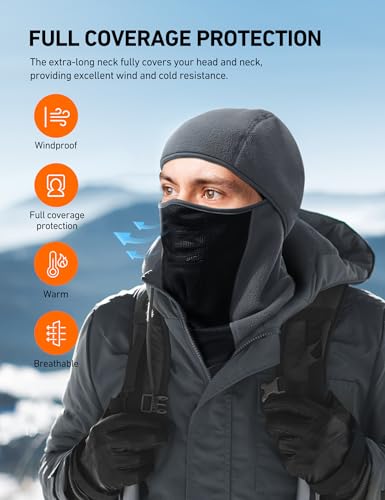 AstroAI Windproof Ski Mask, Winter Thermal Fleece Balaclava, Gray-M - color: Grey, size: Medium