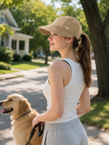 Women's Adjustable Ponytail Sun Hat, Wide Brim Summer Protection Cap - color: Brown