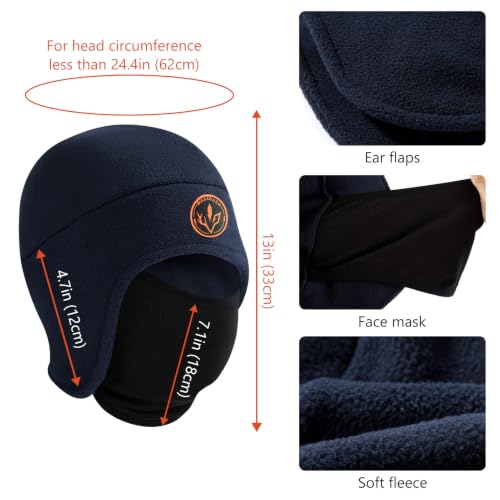 BASSDASH Unisex Soft Fleece 2-in-1 Hat with Mask Ear Flap - color: Navy Blue