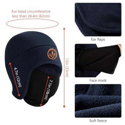 BASSDASH Unisex Soft Fleece 2-in-1 Hat with Mask Ear Flap - color: Navy Blue