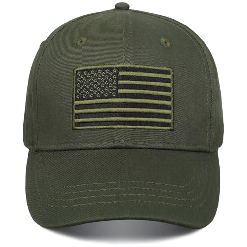 American Flag Baseball Cap for Men Women, Flag Embroidery & Adjustable Fit - color: Dark Green