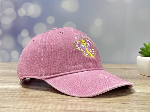Adjustable Embroidery Animal Baseball Hat for Kid Toddler Child - color: Colorful Butterfly (Washed Pink)