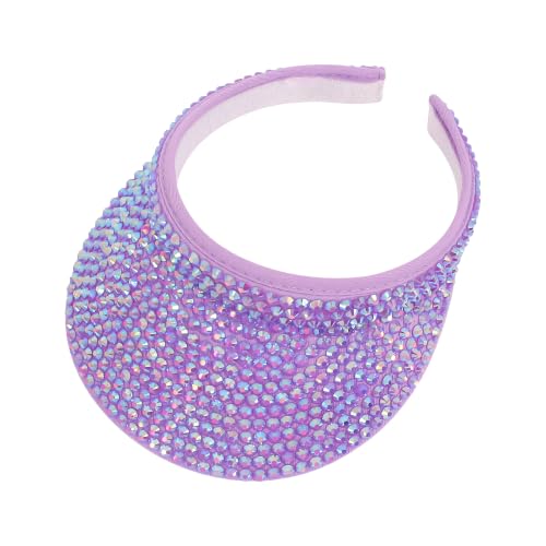 Haoohu Shiny Rhinestones Clip On Sport Sun Visor Hat for Women Men Outdoor Adjustable Wide Brim Summer Cap - color: Purple Rhinestone