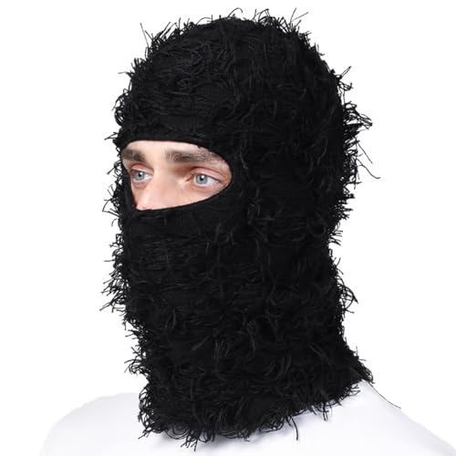 KORADI Women's Balaclava Mens Distressed Tassel Knit Hat Ski Full Face Masks Hats Winter Heart Embroidery Y2k Beanies - color: Coffee