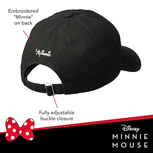 Disney Minnie Mouse Dad Hat, Cotton Adjustable Baseball Cap with Curved Brim - color: Black