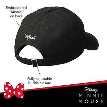 Disney Minnie Mouse Dad Hat, Cotton Adjustable Baseball Cap with Curved Brim - color: Black