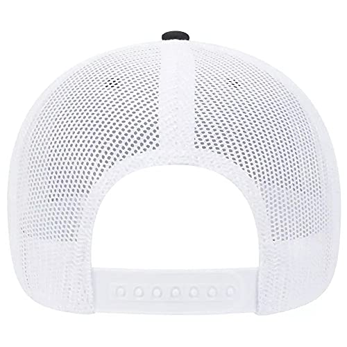 Ashen Fane 6 Panel Low Profile Contrast Vertical Mesh Back Snapback Hat - color: Blk/Ch.gry/Wht