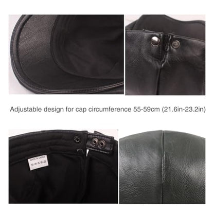 Men's Flat Cap PU Leather Newsboy Cap Classic Ivy Cap Adjustable Cabbie Beret Cap Driving Hunting Hat - color: Green
