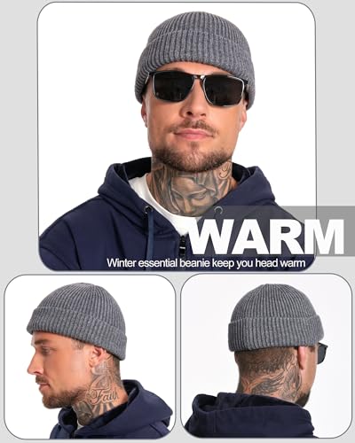 Short Wool Fisherman Beanie for Men Women Fleece Lined Winter Hat - color: 1pcs Gray