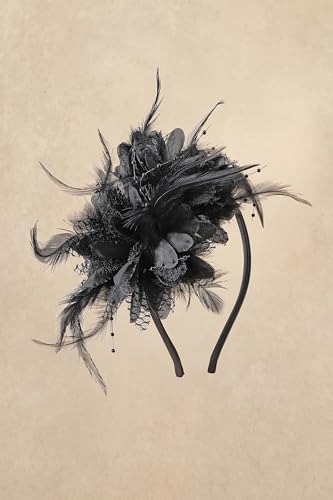 BABEYOND Flower Feather Beads Fascinator Headband for Women Derby Headpiece - color: Black