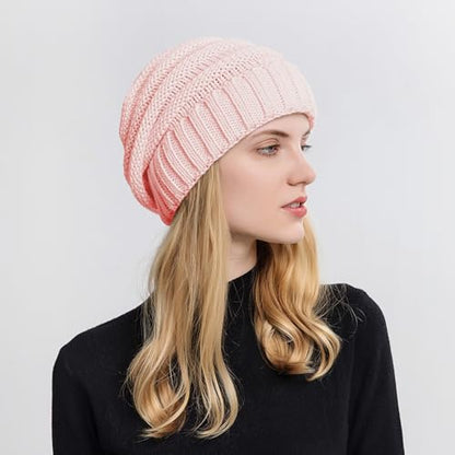 ZOORON Womens Winter Hat Slouchy Beanies for Women Cable Knit Beanie Hats - color: 1pack- Pink