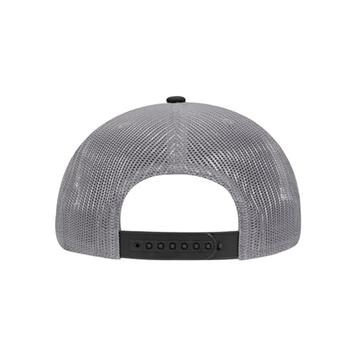 Ashen Fane 6 Panel Mid Profile Mesh Back Structured Trucker Adjustable Snapback Hat - color: Blk/Gry/Gry