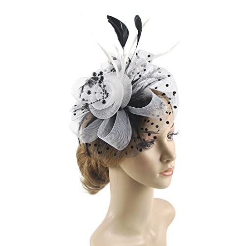 AQOKKA Women Fascinators Hats Flower Fascinators with Headband and Clip Tea Party Headwear for Women and Girls - color: 1 Pc 7" Diameter / Black White