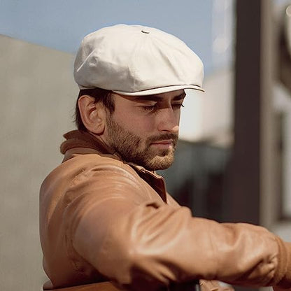 Sterkowski Shelby Paperboy Hat | 100% Softened Cotton Newsboy Cap for Men | 8 Panel Peaky Style - color: Beige/Gray, size: 7