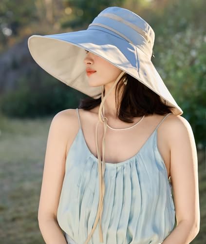 Women Wide Brim Sun Protection Hat Summer Fishing Hats - color: Lightblue