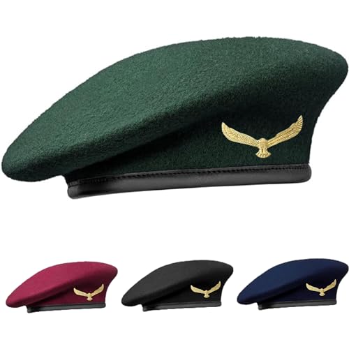 SILAK Traditional Army Style Cap with Metal Eagle Badge – Che Guevara Inspired, Woolen French Beret Hat for Men and Women - color: Green