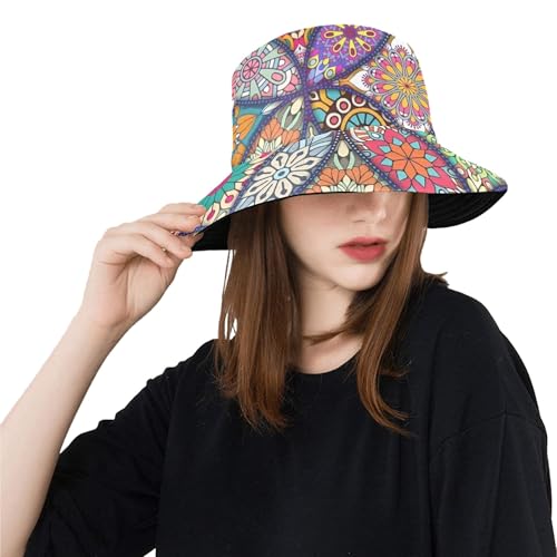 Vibrant Mandala Bohemian Bucket Hat Colorful Boho Sun Hat
