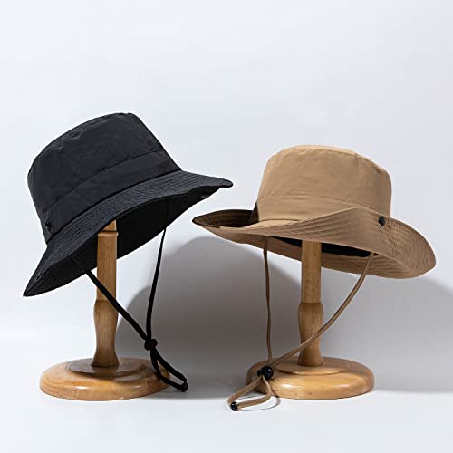 Clakllie Waterproof Fishing Hat Safari Cap Wide Brim Sun Hat Bucket Cap for Women Men Daily Wear Fashion Boonie Cowboy Caps - color: Khaki-xt05