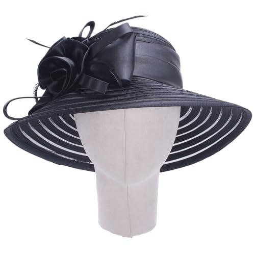 Lawliet Womens Satin Ribbon Church Wedding Sun Wedding Occasion Hat A214 - color: Black