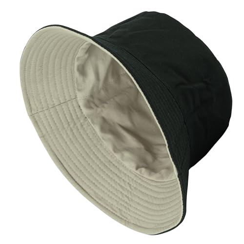 Gelante Reversible Bucket Hat for Men and Women - Cotton, Outdoor Sun Protection Bucket Hats. - color: Putty/Black