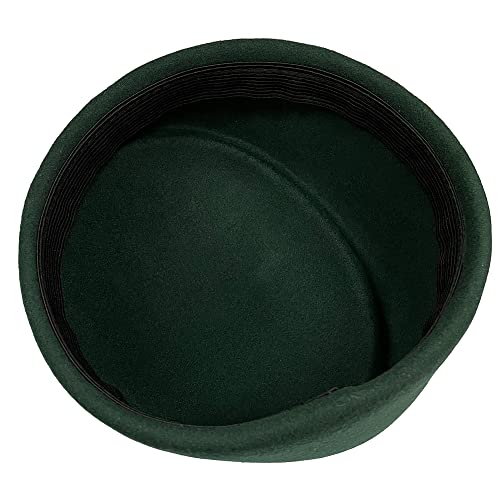 YING LAN Women Wool Cap Stewardess Pillbox Hat Fascinator Base - color: Dark Green