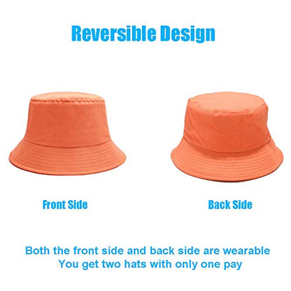 Bucket Hat for Women Men, Reversible Cotton Summer Sun Beach Cap Solid Color Style - color: A-orange