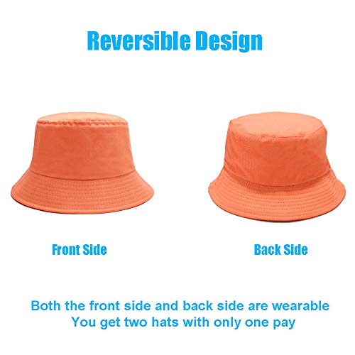 Bucket Hat for Women Men, Reversible Cotton Summer Sun Beach Cap Solid Color Style - color: A-orange