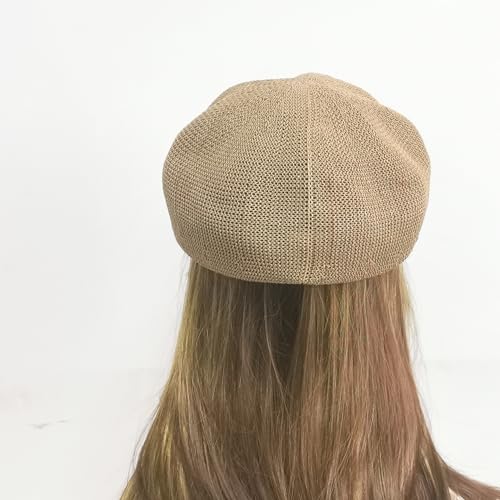 Lightweight Newsboy Cap Beret Breathable Mesh Sun Hat Beach Hats for Women - color: Khaki