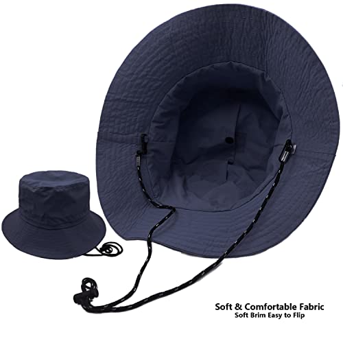 woogwin Waterproof Bucket Rain Hat with Chin Strap Quick Dry Packable Boonie Sun Hat Safari Hat UV Protection - color: Navy