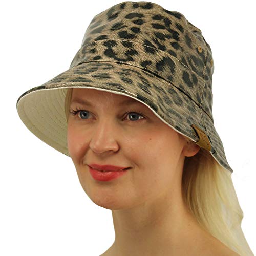 C.C Rain Waterproof Bucket Boonie Bush Fisherman Hiking Wide Brim Cap Hat - color: Leopard/Dk. Beige