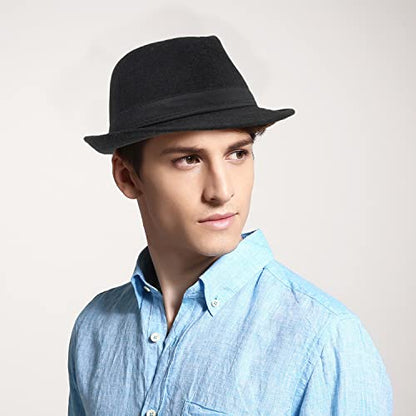 Unisex Classic Fedora Hat Men Women Manhattan 1920s Short-Brim Jazz Hats - color: Black/Broadband