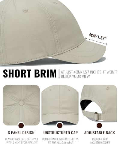 Croogo Cotton Short Brim Hat Low Profile Baseball Cap Unisex Streetwear - color: Beige