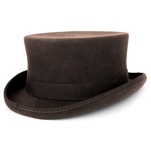 Armycrew Men's 100% Wool Felt Classic Genuine Top Hat with Grosgrain Band - color: Brown, size: Large