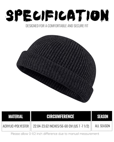 Croogo Brimless Hat Beanie Docker Cap Rolled Cuff Worker Sailor Skullcap - color: Ct47-black