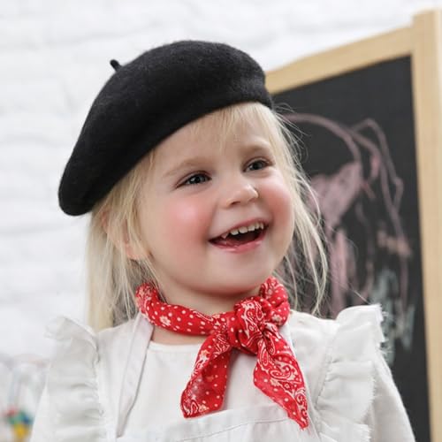 Wheebo Berets for Kids Wool French Beret Hats Artist Painter Hats for Little Girls Boys Solid Color Style - color: Black