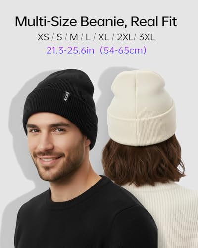 Zylioo XXL Beanie for Men,Big Head Winter Knit Hat,Stretch Warm Skull Cap - color: Beige, size: X-Small-Small