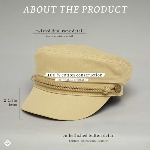 Funky Junque Greek Fisherman Newsboy Cap, Cotton Captains Bakerboy Hat - color: Khaki